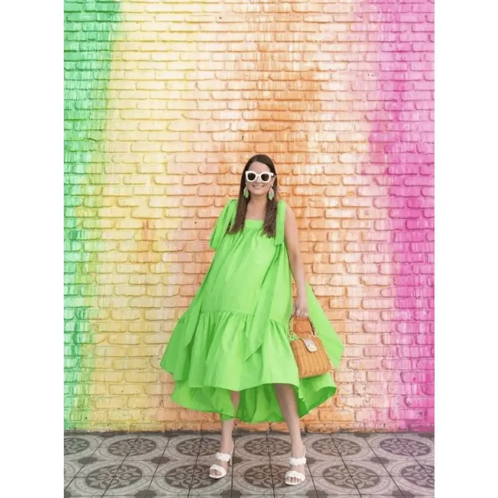 Christopher John Rogers Dress Womens Small Green Strap Tie Midi Babydoll A-Line - Picture 4 of 16